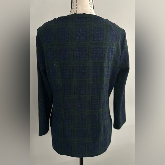 🎄Talbots Navy & Green Tartan Plaid Blouse with Metallic Gold Accents 🎄 - Picture 4 of 12